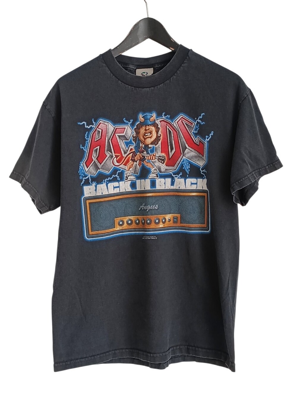 VTG 2006 AC/DC Angus Young Black Graphic Tee Liquid Blue Size Large